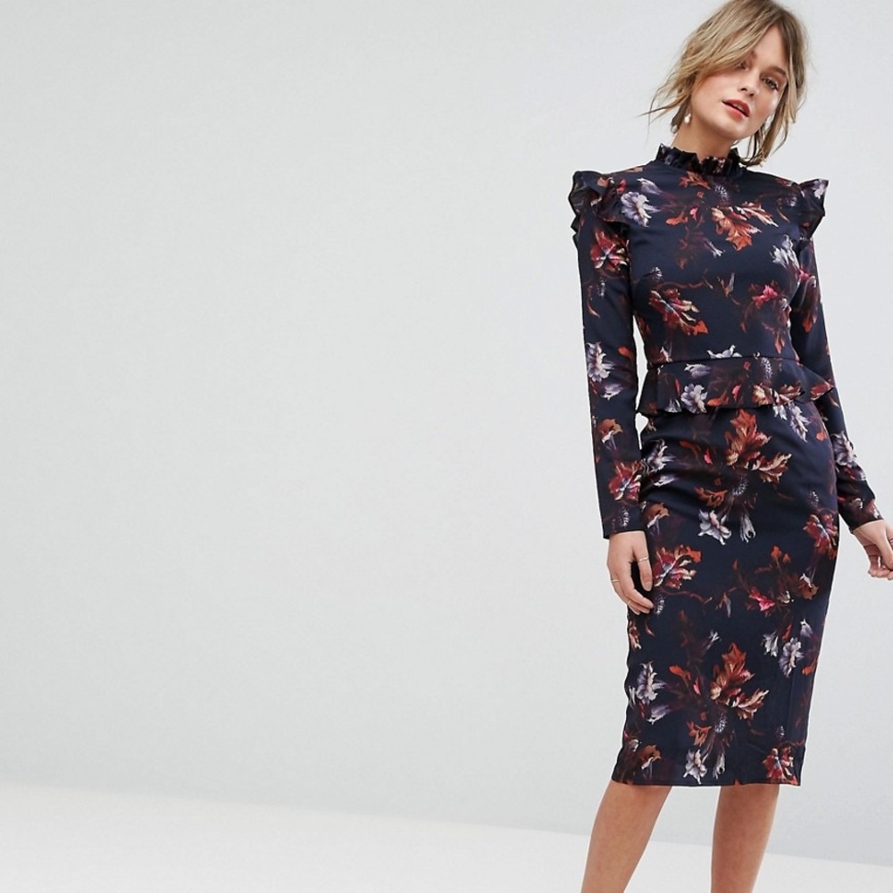 Hope & Ivy Long Sleeve Floral Dress w/ Frill